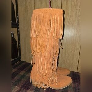 Fringe Suede Boots in Orange